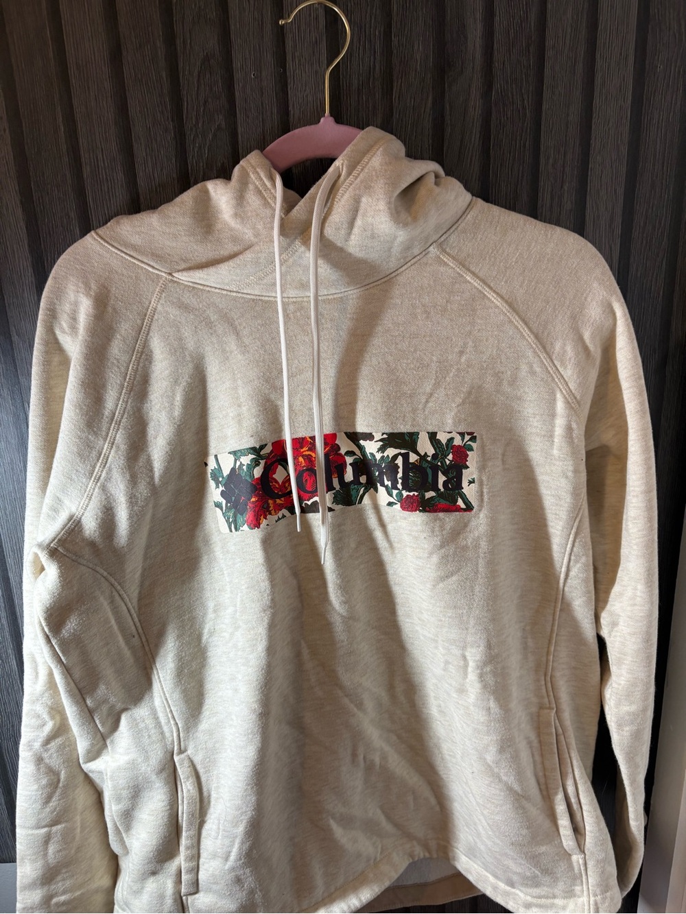 Columbia Cream Pullover Hoodie with Floral Logo
